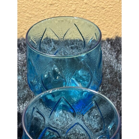 Vintage Anchor Hocking Madrid Aqua Blue Rock Glass Quilted Cocktail Set Of 4 - Picture 4 of 6